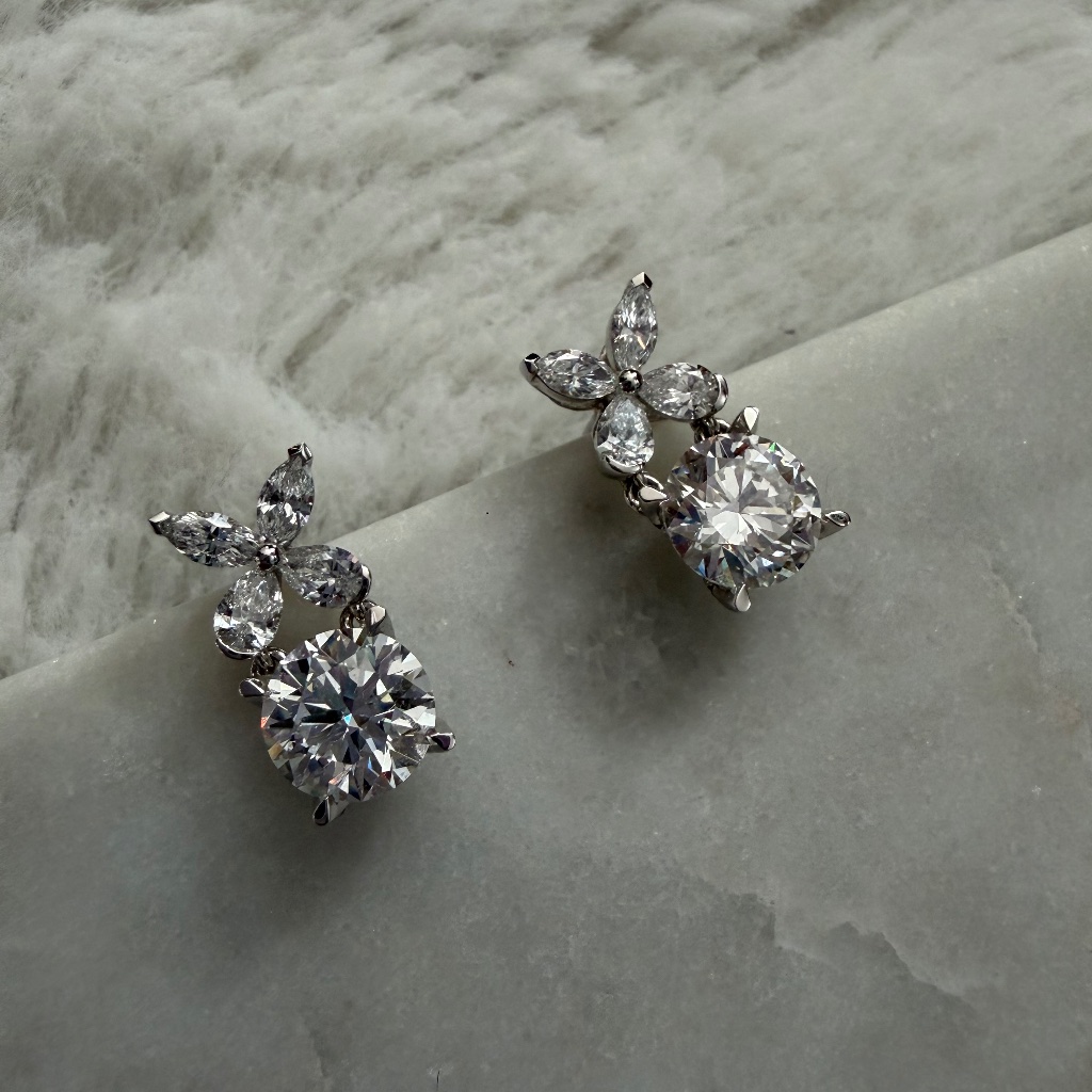 Brand New Custom Made Lab Diamond Over 4ct Platinum Butterfly Round Earrings